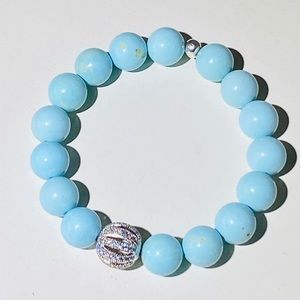 Turquoise bead bracelet with sterling CZ bead